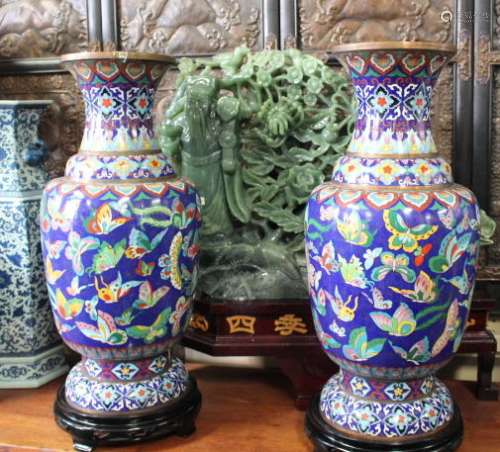 Large Chinese Cloisonne Vases (All Butterfly Motif