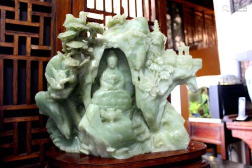 Amazing Large Chinese Green Jade Guanyin 