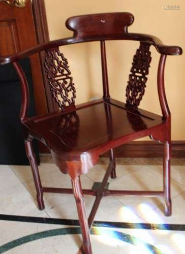 Lacquered Rosewood Chinese Horseshoe Corner Chairs 32x27