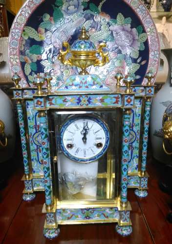 Large Vintage Chinese Gold Leaf Cloisonne Clock