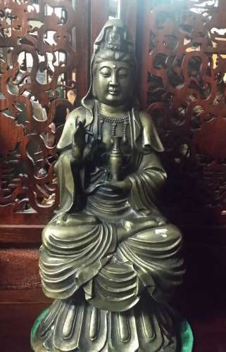 xLg Old Chinese Bronze Guan Yin Statue