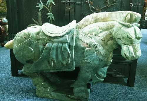 Huge Ancient Chinese Green Jade Jadeite Horse Sculpture