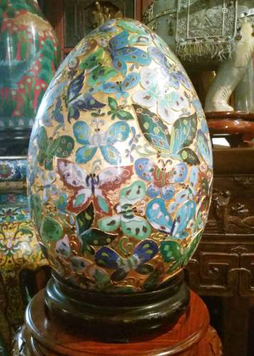 Huge Extremely Rare Fine Chinese Gold Leaf Cloisonne Egg on Stand