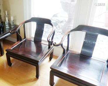 Chinese Horseshoe Chair pair Dark Heavy solid wood