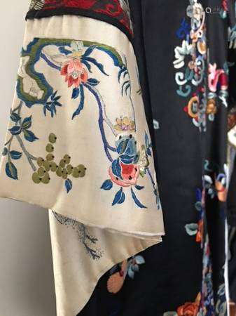Vintage Handmade Chinese Black Silk Embroidered Robe