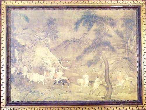 Chinese Hunt Scene Print on Board, 1950s