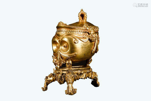 铜鎏金法供香盒