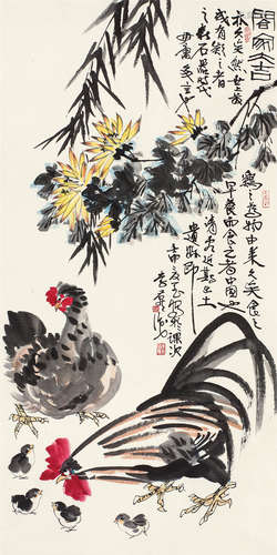 李燕（b.1943） 阖家大吉 立轴 设色纸本