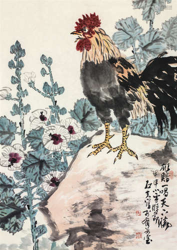 郭石夫（b.1945） 雄鸡一唱天下晓 镜心 设色纸本