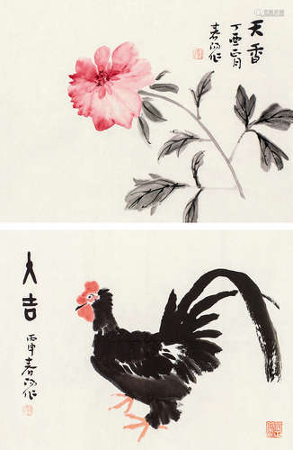 霍春阳（b.1946） 画 （二帧） 镜心 设色纸本