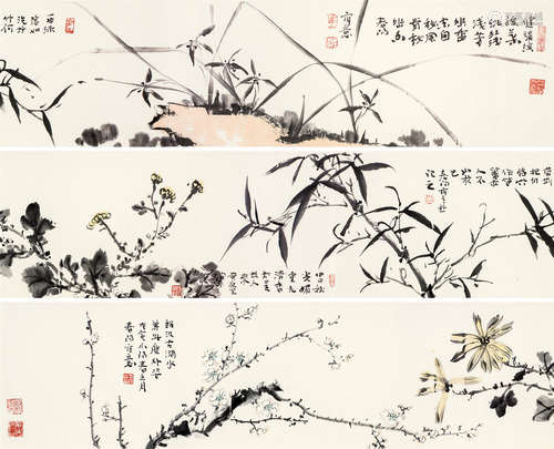 霍春阳（b.1946） 梅兰竹菊 手卷 设色纸本