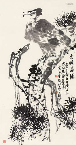 吴元奎（#）  胡华令（b.1947） 高瞻远瞩 镜心 水墨纸本