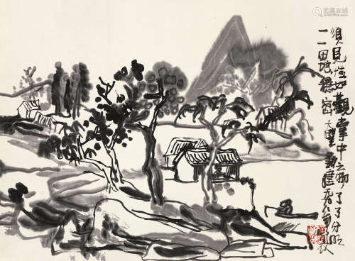 朱新建（1953～2014） 溪边小居图 立轴 水墨纸本