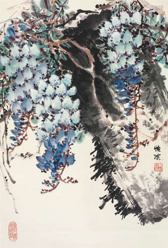 郭怡孮（b.1940） 紫藤 立轴 设色纸本