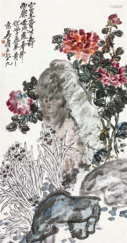 吴昌硕（1844～1927） 富贵寿康图 立轴 设色纸本