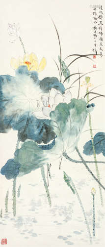 王师子（1885～1950） 莲池 立轴 设色纸本