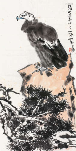 李苦禅（1899～ 1983） 松鹰图 镜心 设色纸本