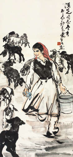 黄胄（1925～1997） 牧羊图 立轴 设色纸本