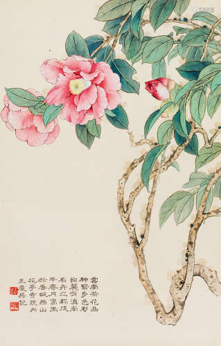 王庆升（b.1949） 茶花 立轴 设色纸本