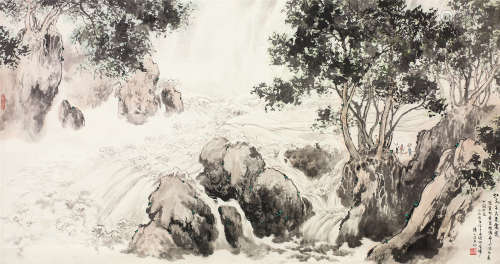 傅二石（1936～2017） 虹江千尺 立轴 设色纸本