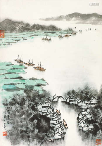 李庚（b.1950） 太湖春色 立轴 设色纸本