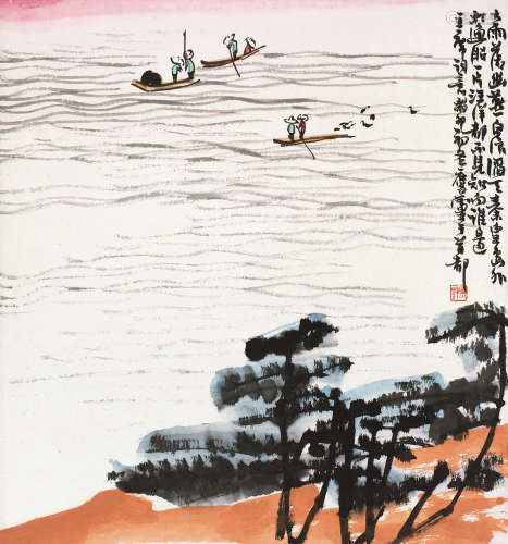 许麟庐（1916～2011） 毛主席诗意图 立轴 设色纸本