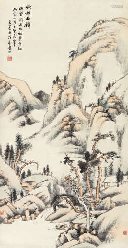 高邕（1850～1921） 秋林石壁 镜心 设色纸本