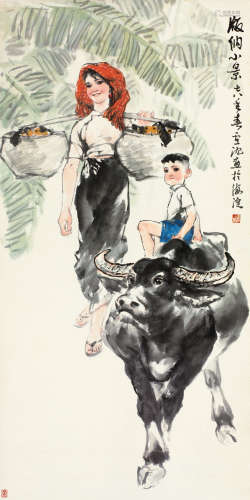 卢沉（1935～2004） 版纳小景 立轴 设色纸本