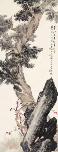 顾坤伯（1905～1970） 翠柏长春 立轴 设色纸本