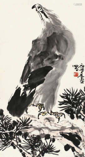 许麟庐（1916～2011） 松鹰 立轴 设色纸本