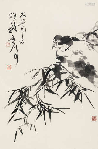 魏启后（1920～2009） 竹雀图 镜心 水墨纸本