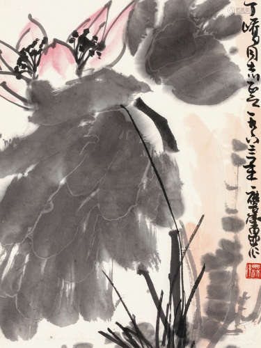许麟庐（1916～2011） 荷花 镜心 设色纸本