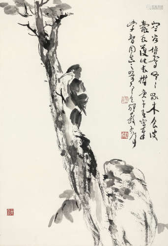 魏启后（1920～2009） 啄木鸟 镜心 水墨纸本