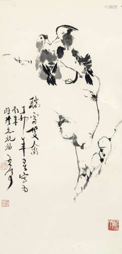 魏启后（1920～2009） 瑞雪双禽 镜心 水墨纸本