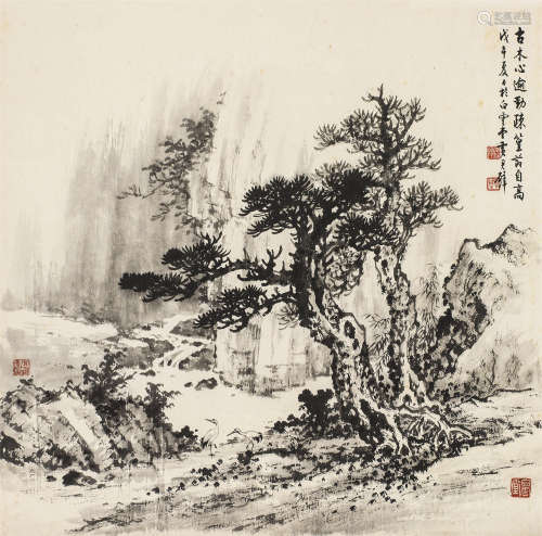 黄君璧（1898～1991） 古木疏篁 镜心 水墨纸本