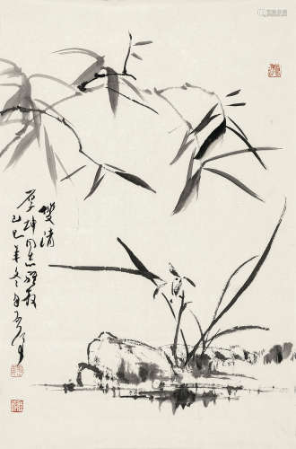 魏启后（1920～2009） 双清 镜心 水墨纸本