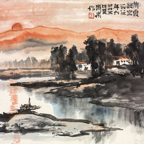 方济众（1923～1987） 朱霞漫空 镜心 设色纸本