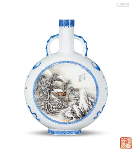 民国 1940年 雪景山水抱月瓶