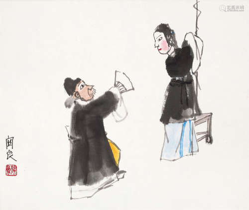 关良（1900～1986） 戏曲人物 镜框 设色纸本