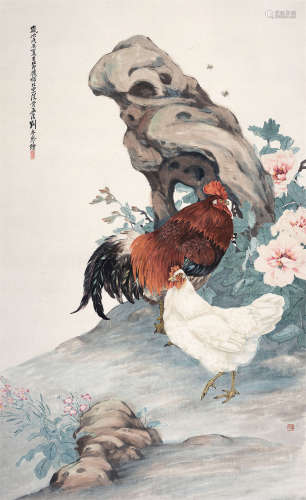 刘奎龄（1885～1967） 1928年作 双吉图 立轴 设色纸本