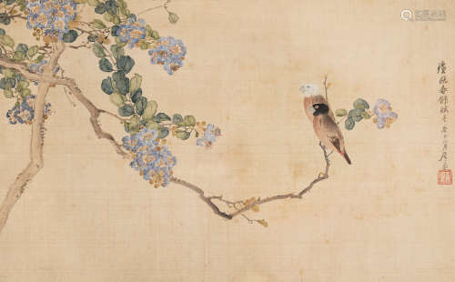 居廉（1828～1904） 花鸟 镜框 设色绢本