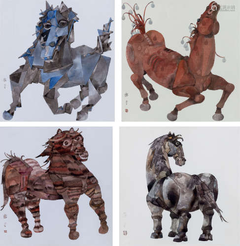 曹力 2010-2011年 《马》系列 （共四幅） 纸本 水彩