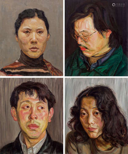 施本铭 1997-1999年 《众生相》系列 （共四幅） 布面 油画