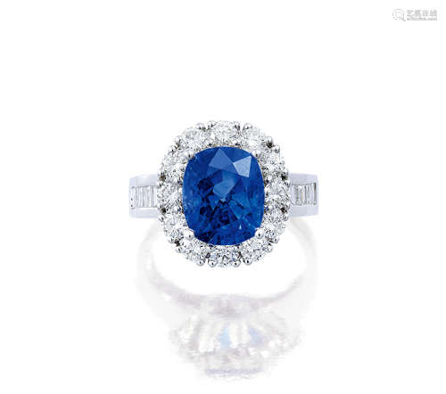 4.76克拉 天然 未经热处理「斯里兰卡」蓝宝石 配 钻石 戒指
