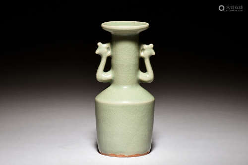 CELADON GLAZED BOTTLE VASE WITH PHOENIX HANDLES