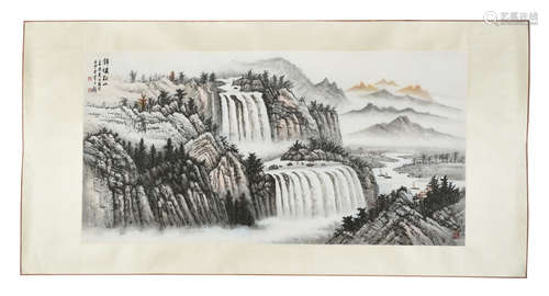 HUANG JUNBI: INK AND COLOR ON PAPER PAINTING 'MOUNTAIN SCENERY'