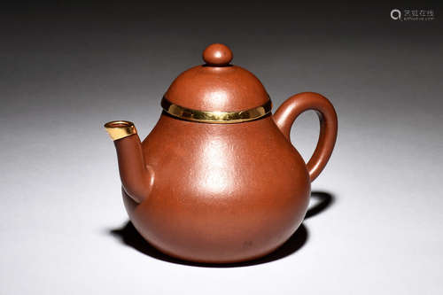 YIXING ZISHA TEAPOT WITH PARTIAL GILT