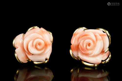 ANGEL SKIN CORAL CARVED FLOWER EARRINGS