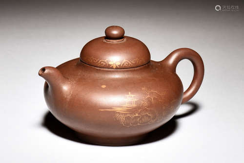 SHAO SHAN: YIXING ZISHA GILT PAINTED TEAPOT