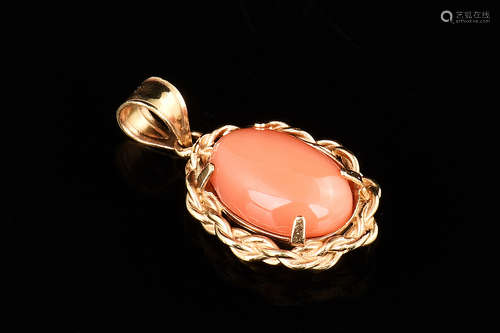 CORAL PENDANT WITH 14K YELLOW GOLD SETTING